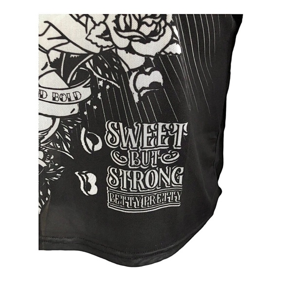 Betty Boop black sheer mesh sweet but strong graphic print long sleeve tee sz M - Picture 6 of 13